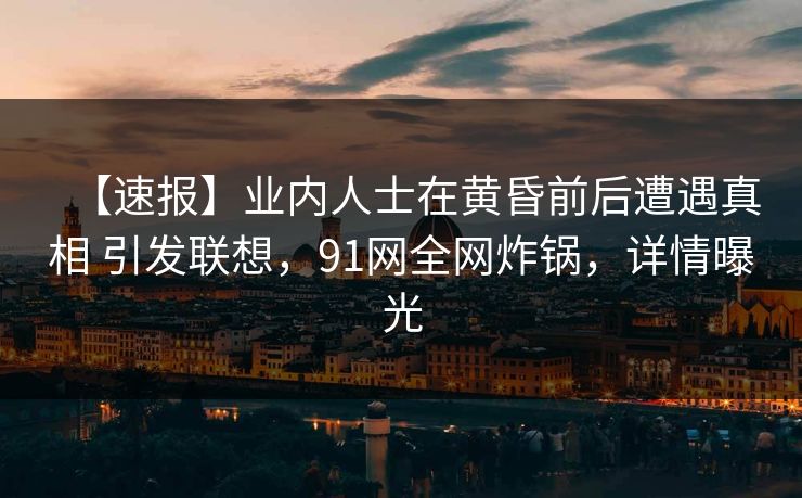 【速报】业内人士在黄昏前后遭遇真相 引发联想,91网全网炸锅,详情曝光