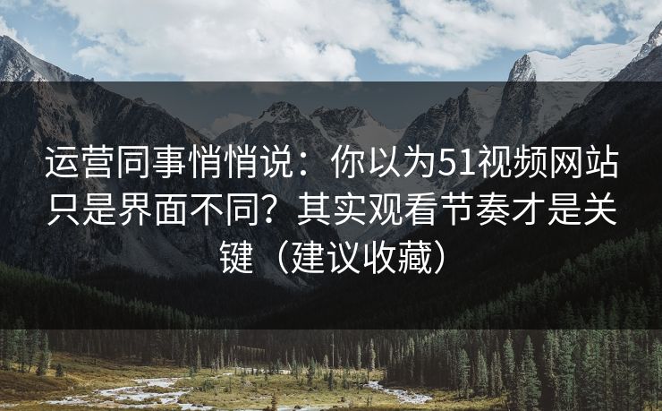 运营同事悄悄说:你以为51视频网站只是界面不同?其实观看节奏才是关键(建议收藏)